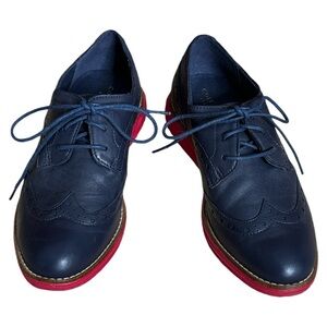 Cole Haan Womens Leather Wingtip 5B. Navy leather upper with Red rubber sole.